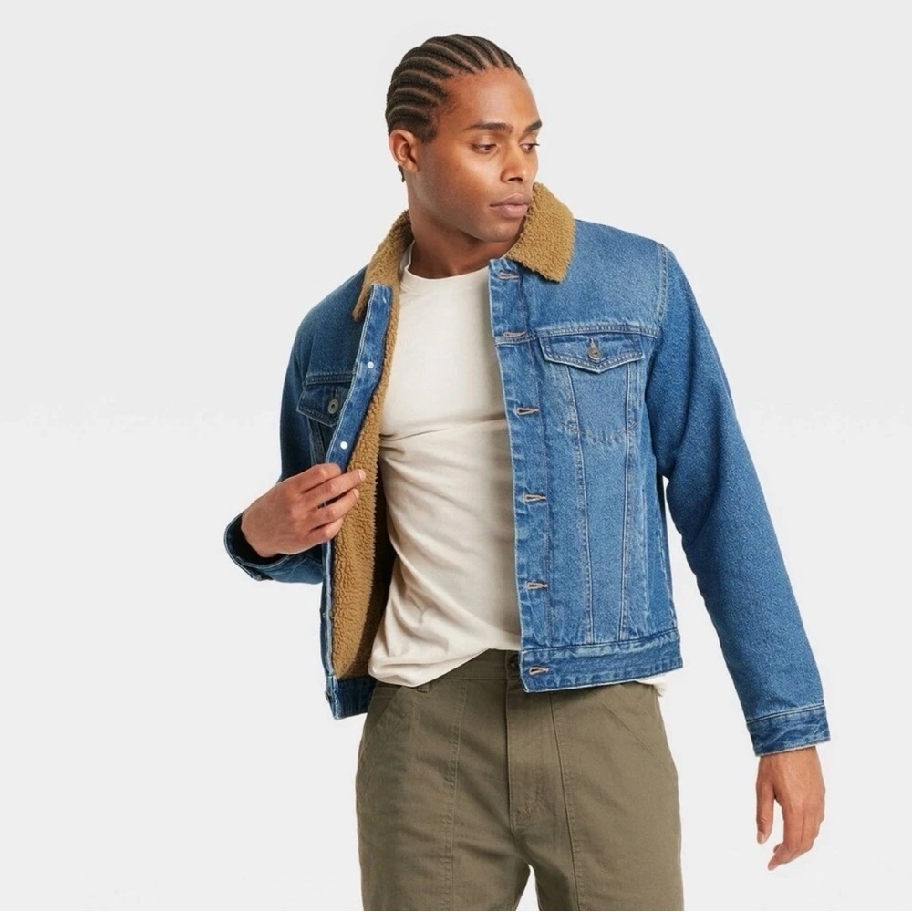 Goodfellow & Co Blue Denim Jacket with Tan Collar